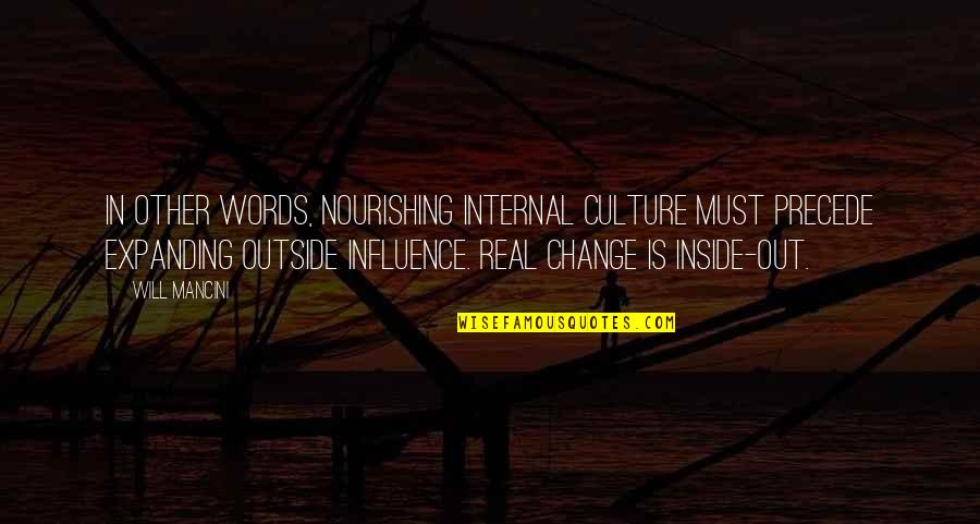 Nourishing Quotes By Will Mancini: In other words, nourishing internal culture must precede