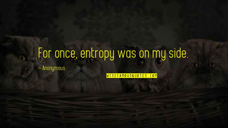 Novels And Verse Quotes By Anonymous: For once, entropy was on my side.