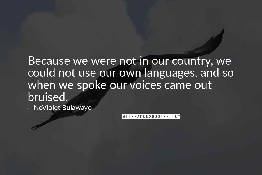 NoViolet Bulawayo quotes: Because we were not in our country, we could not use our own languages, and so when we spoke our voices came out bruised.