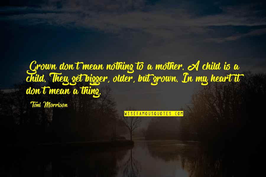 Now I Mean Nothing To You Quotes By Toni Morrison: Grown don't mean nothing to a mother. A