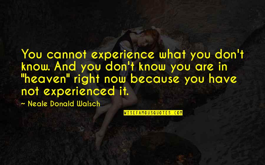 Now In Heaven Quotes By Neale Donald Walsch: You cannot experience what you don't know. And Now In Heaven Quotes By Neale Donald Walsch: You cannot experience what you don't know. And