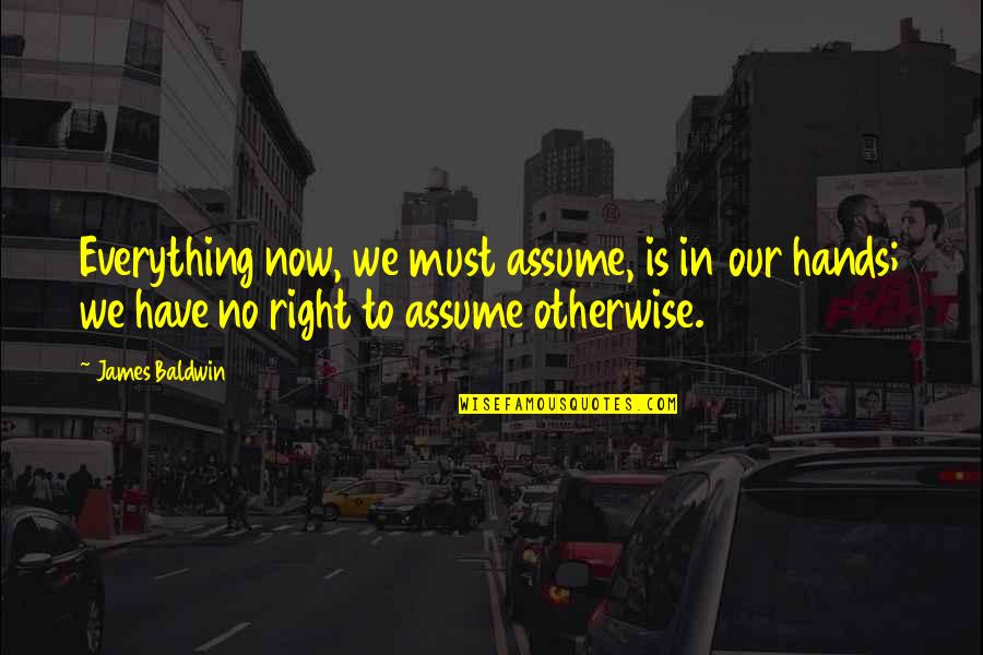 Now Our Quotes By James Baldwin: Everything now, we must assume, is in our