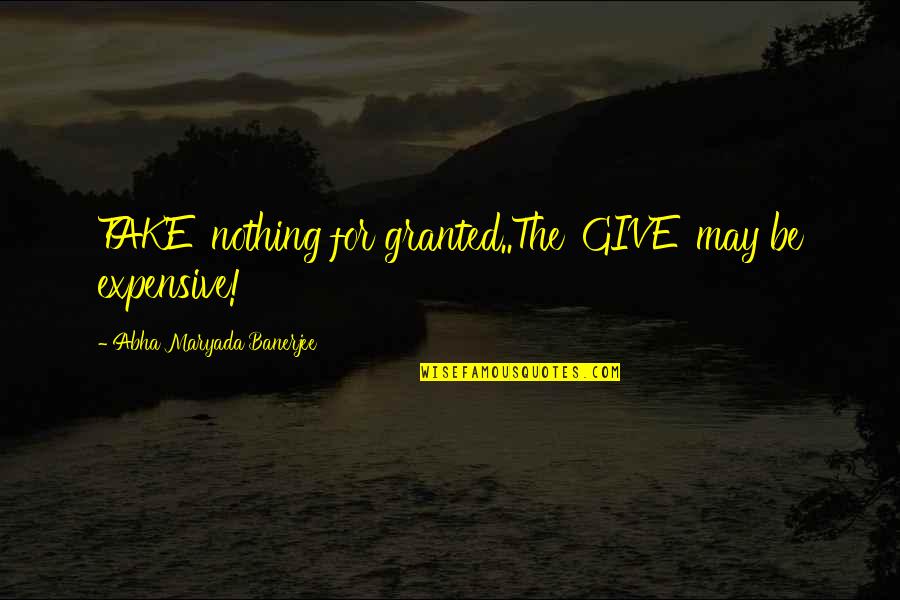 Nucleus Quotes By Abha Maryada Banerjee: TAKE' nothing for granted..The 'GIVE' may be expensive!