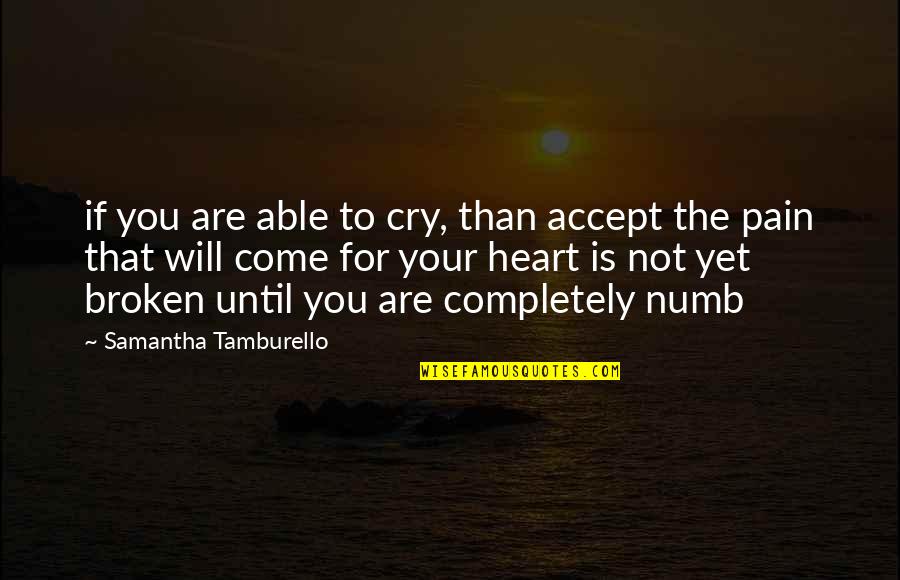 Numb To Pain Quotes By Samantha Tamburello: if you are able to cry, than accept Numb To Pain Quotes By Samantha Tamburello: if you are able to cry, than accept