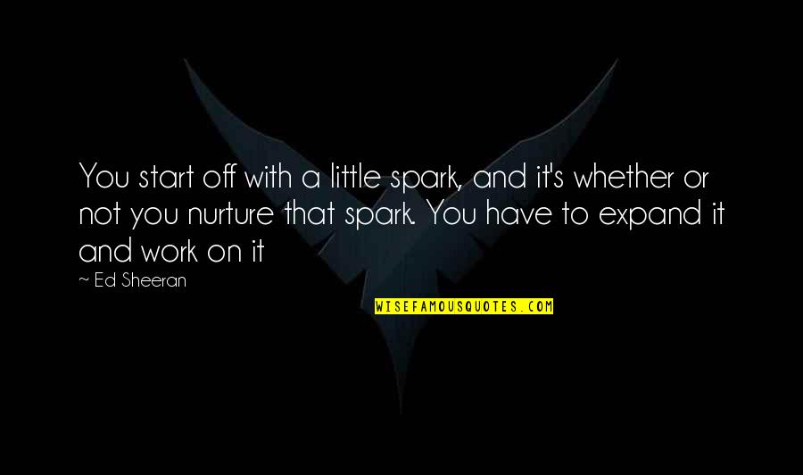 Nurture's Quotes By Ed Sheeran: You start off with a little spark, and Nurture's Quotes By Ed Sheeran: You start off with a little spark, and