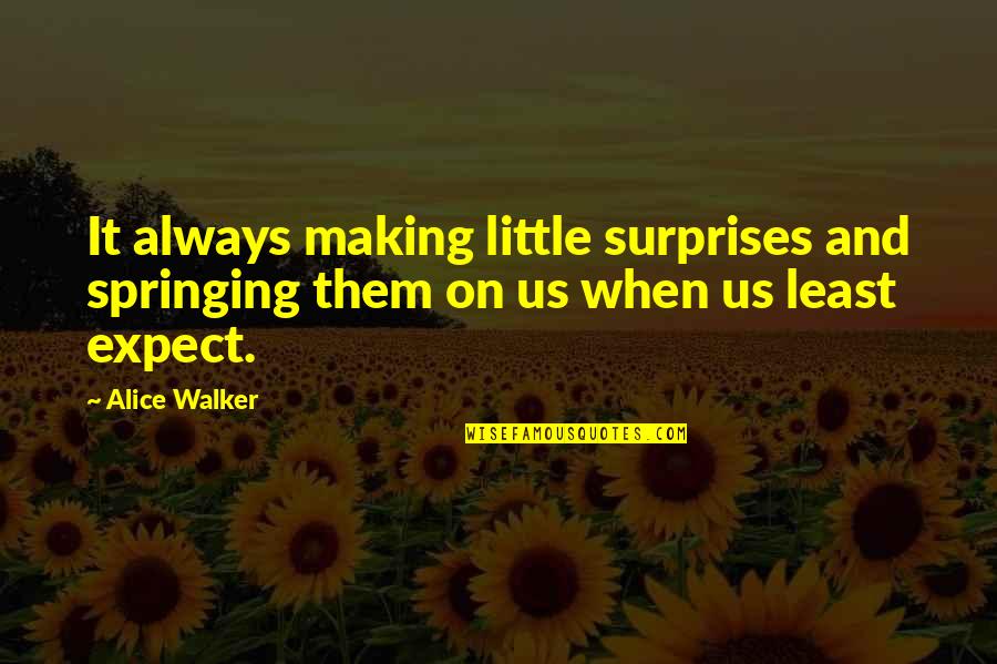 Nwh Quotes By Alice Walker: It always making little surprises and springing them