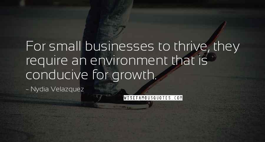 Nydia Velazquez quotes: For small businesses to thrive, they require an environment that is conducive for growth.