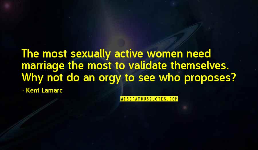 Nymphomania Quotes By Kent Lamarc: The most sexually active women need marriage the