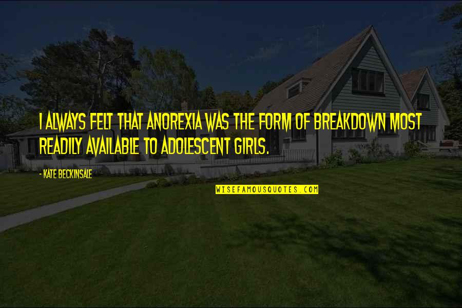 Obis Beykent Quotes By Kate Beckinsale: I always felt that anorexia was the form Obis Beykent Quotes By Kate Beckinsale: I always felt that anorexia was the form