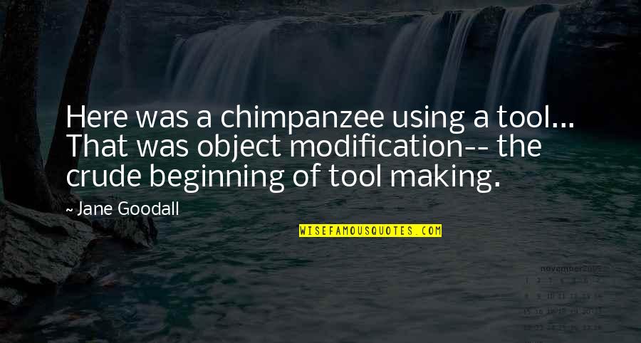 Object Was Quotes By Jane Goodall: Here was a chimpanzee using a tool... That