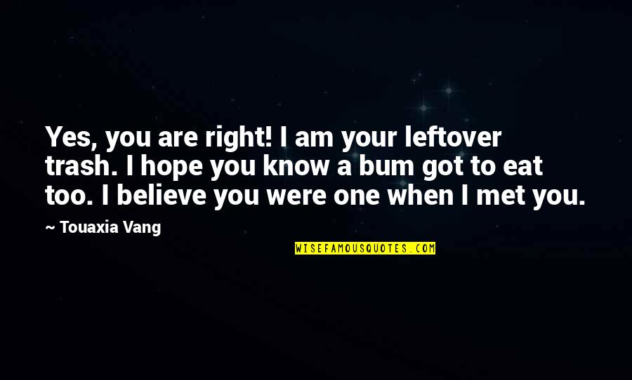 Obscenity Laws Quotes By Touaxia Vang: Yes, you are right! I am your leftover
