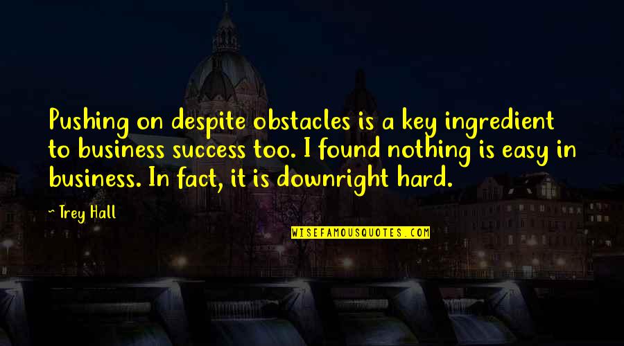 Obstacles In Business Quotes By Trey Hall: Pushing on despite obstacles is a key ingredient