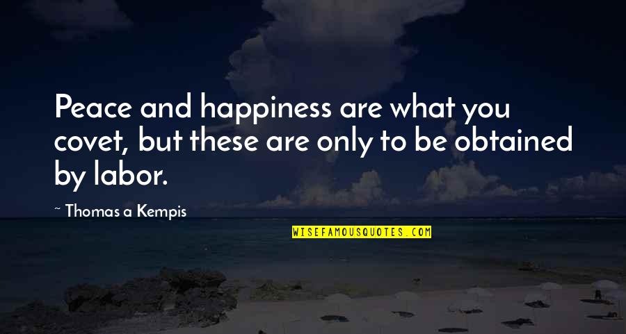 Obtained Quotes By Thomas A Kempis: Peace and happiness are what you covet, but