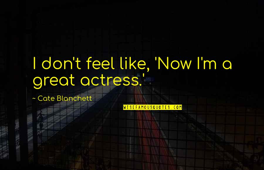 Obtaining Wisdom Quotes By Cate Blanchett: I don't feel like, 'Now I'm a great