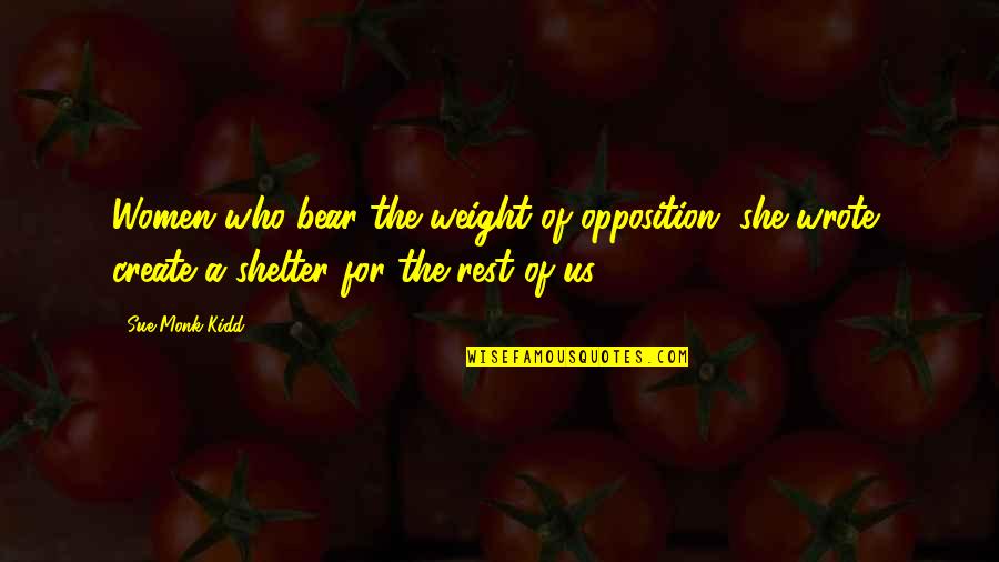 Obtrusion Quotes By Sue Monk Kidd: Women who bear the weight of opposition, she