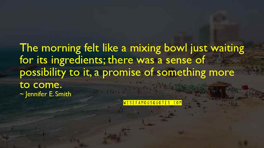 Occhiuto Tina Quotes By Jennifer E. Smith: The morning felt like a mixing bowl just