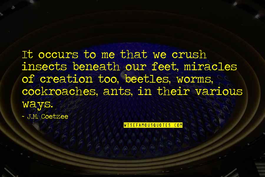 Occurs Quotes By J.M. Coetzee: It occurs to me that we crush insects