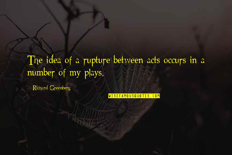 Occurs Quotes By Richard Greenberg: The idea of a rupture between acts occurs