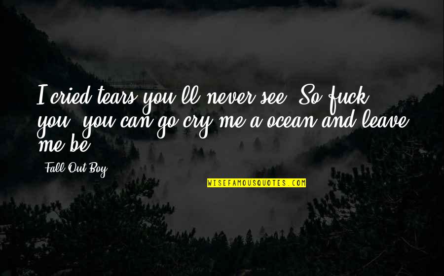 Ocean Of Tears Quotes By Fall Out Boy: I cried tears you'll never see. So fuck