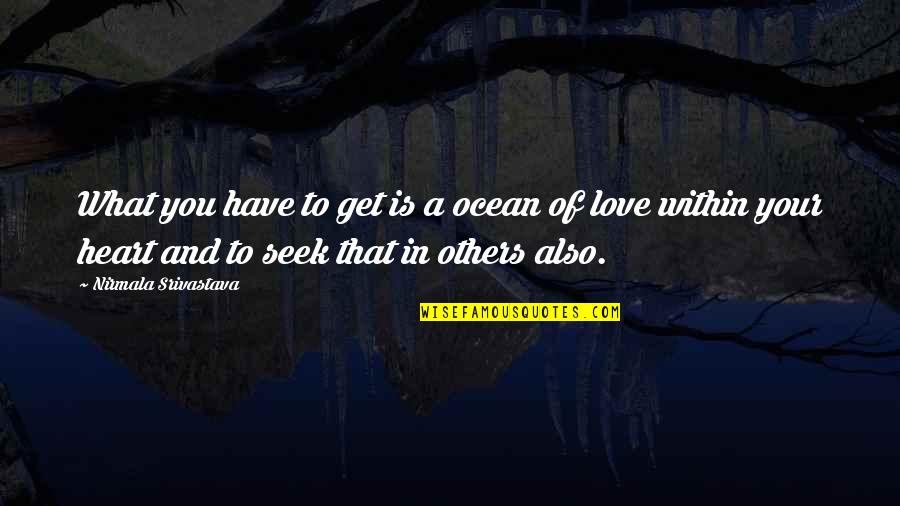 Ocean Wisdom Quotes By Nirmala Srivastava: What you have to get is a ocean Ocean Wisdom Quotes By Nirmala Srivastava: What you have to get is a ocean