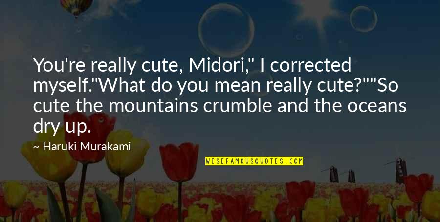 Oceans And Mountains Quotes By Haruki Murakami: You're really cute, Midori," I corrected myself."What do