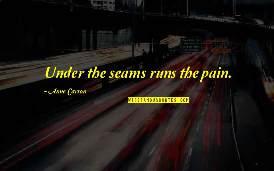Octaviano Larrazolo Quotes By Anne Carson: Under the seams runs the pain. Octaviano Larrazolo Quotes By Anne Carson: Under the seams runs the pain.