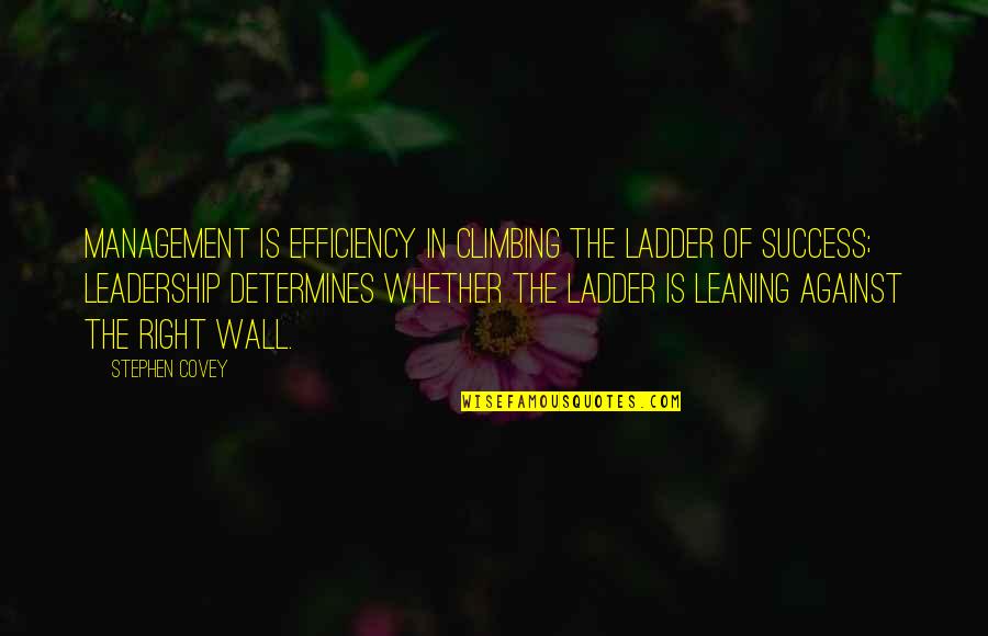 Off The Wall Leadership Quotes By Stephen Covey: Management is efficiency in climbing the ladder of