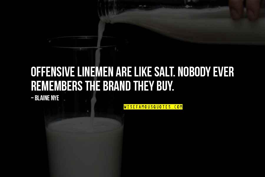 Offensive Linemen Quotes By Blaine Nye: Offensive linemen are like salt. Nobody ever remembers