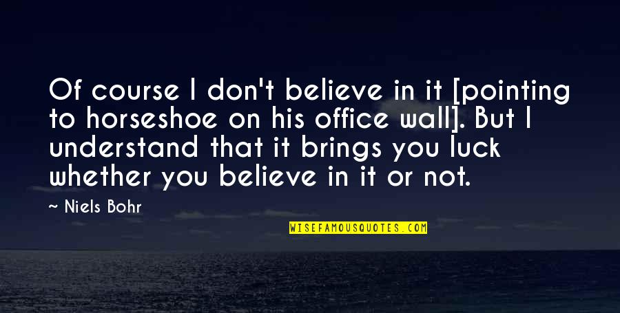 Office Wall Quotes By Niels Bohr: Of course I don't believe in it [pointing