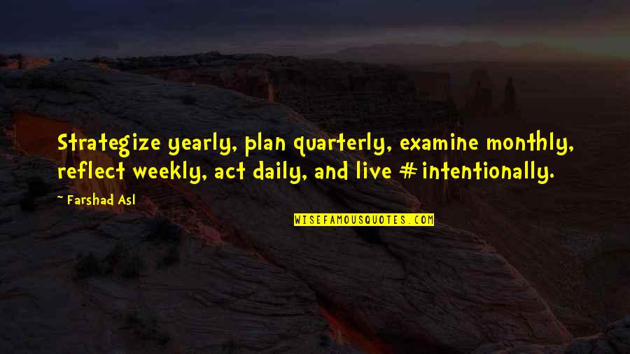 Offworld Invader Quotes By Farshad Asl: Strategize yearly, plan quarterly, examine monthly, reflect weekly,