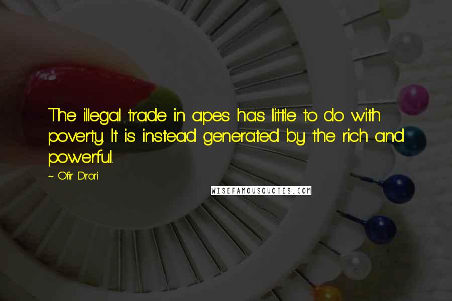 Ofir Drori quotes: The illegal trade in apes has little to do with poverty. It is instead generated by the rich and powerful. Ofir Drori quotes: The illegal trade in apes has little to do with poverty. It is instead generated by the rich and powerful.