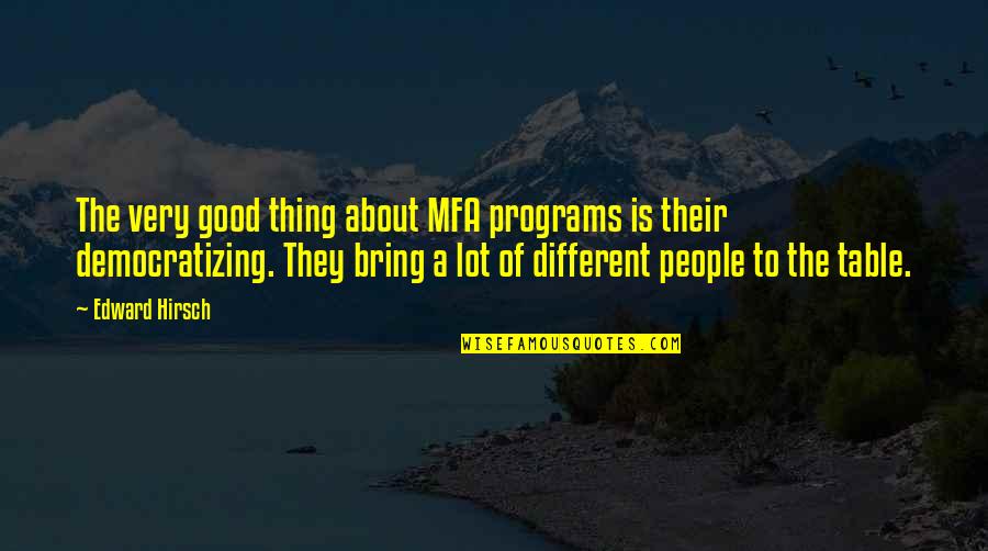 Oflosing Quotes By Edward Hirsch: The very good thing about MFA programs is