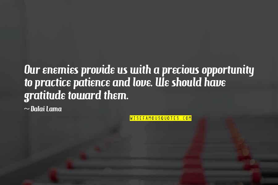 Ofsp Quotes By Dalai Lama: Our enemies provide us with a precious opportunity Ofsp Quotes By Dalai Lama: Our enemies provide us with a precious opportunity