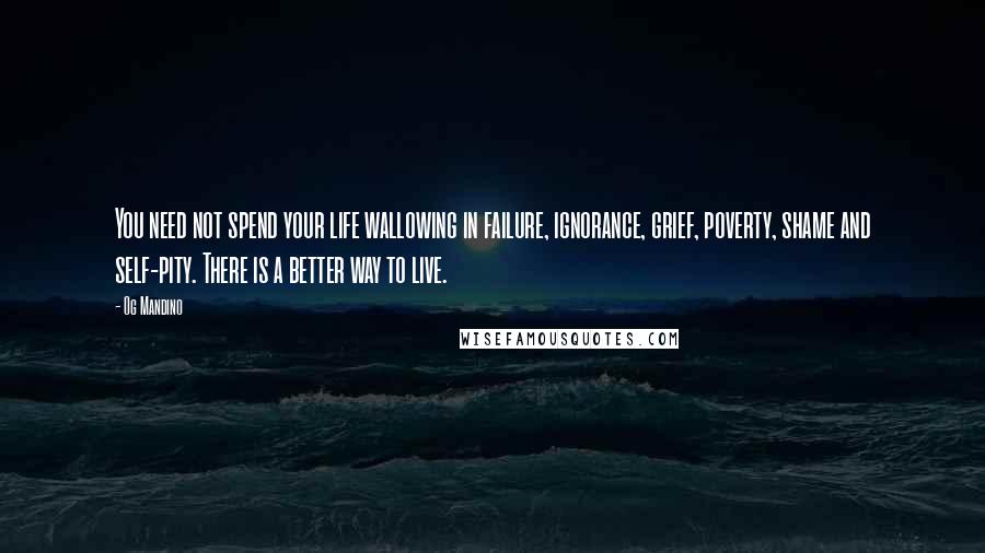 Og Mandino quotes: You need not spend your life wallowing in failure, ignorance, grief, poverty, shame and self-pity. There is a better way to live.