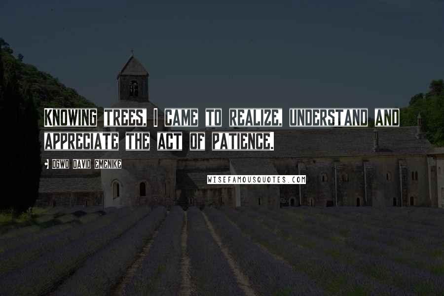 Ogwo David Emenike quotes: Knowing trees, I came to realize, understand and appreciate the act of patience.