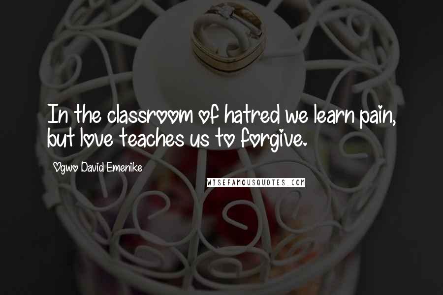 Ogwo David Emenike quotes: In the classroom of hatred we learn pain, but love teaches us to forgive.