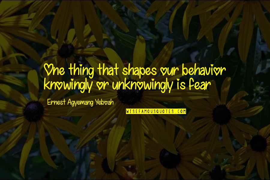 Oji-cree Quotes By Ernest Agyemang Yeboah: One thing that shapes our behavior knowingly or Oji-cree Quotes By Ernest Agyemang Yeboah: One thing that shapes our behavior knowingly or