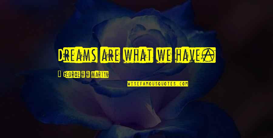 Okechukwu Uche Quotes By George R R Martin: Dreams are what we have. Okechukwu Uche Quotes By George R R Martin: Dreams are what we have.