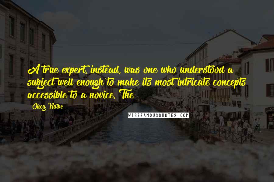Okey Ndibe quotes: A true expert, instead, was one who understood a subject well enough to make its most intricate concepts accessible to a novice. The Okey Ndibe quotes: A true expert, instead, was one who understood a subject well enough to make its most intricate concepts accessible to a novice. The