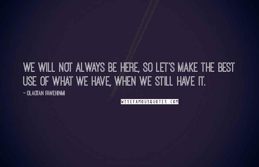 Olaotan Fawehinmi quotes: We will not always be here, so let's make the best use of what we have, when we still have it.