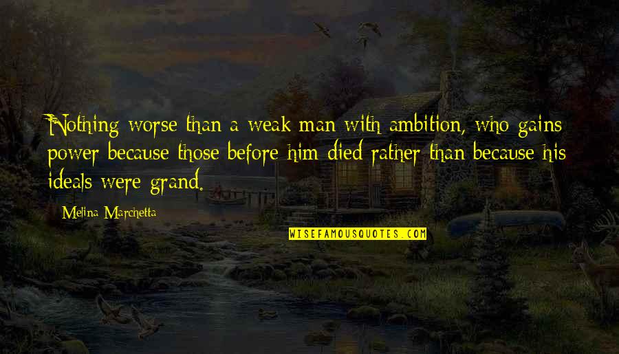 Old Acquaintance Quotes By Melina Marchetta: Nothing worse than a weak man with ambition, Old Acquaintance Quotes By Melina Marchetta: Nothing worse than a weak man with ambition,
