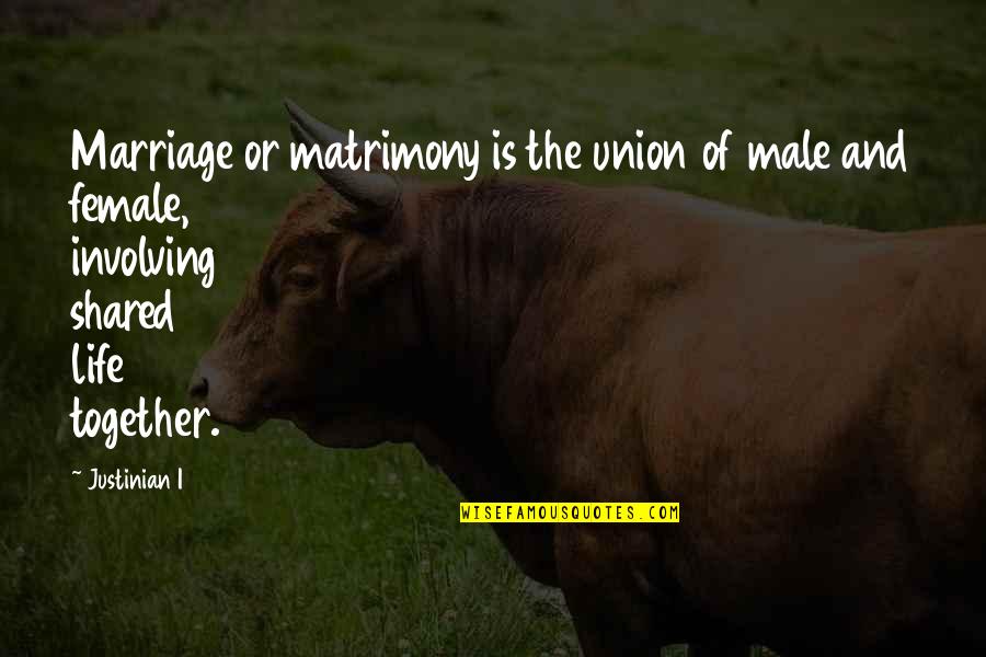 Old Manhood Quotes By Justinian I: Marriage or matrimony is the union of male