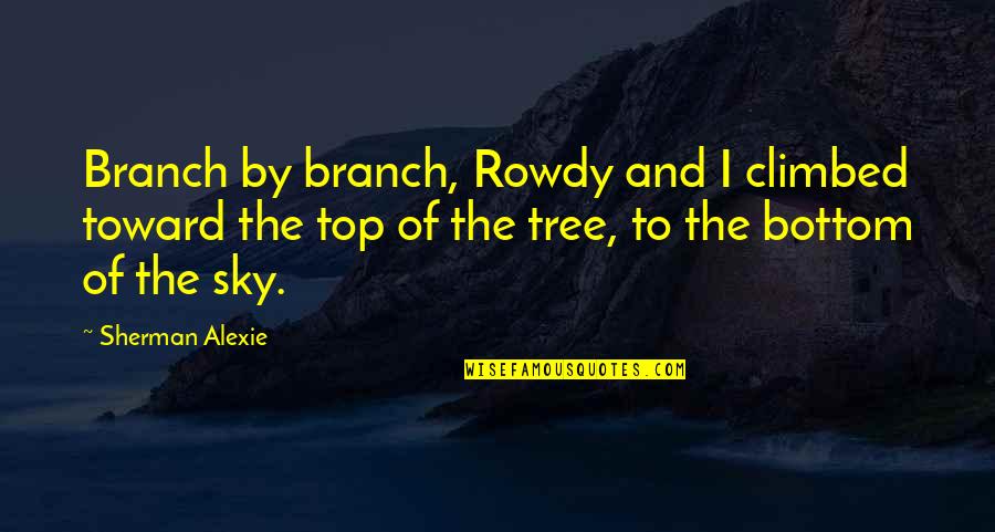 Old Pimp Quotes By Sherman Alexie: Branch by branch, Rowdy and I climbed toward