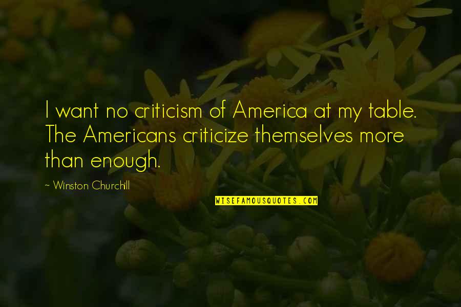 Old Redneck Quotes By Winston Churchill: I want no criticism of America at my