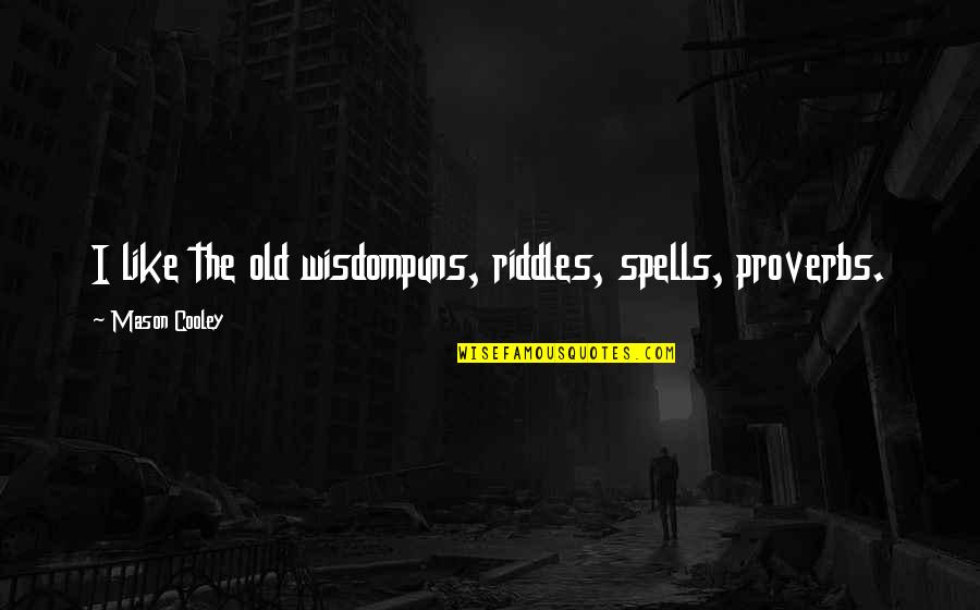 Old Riddles And Quotes By Mason Cooley: I like the old wisdompuns, riddles, spells, proverbs.