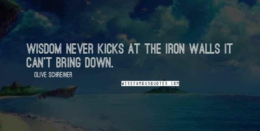 Olive Schreiner quotes: Wisdom never kicks at the iron walls it can't bring down.