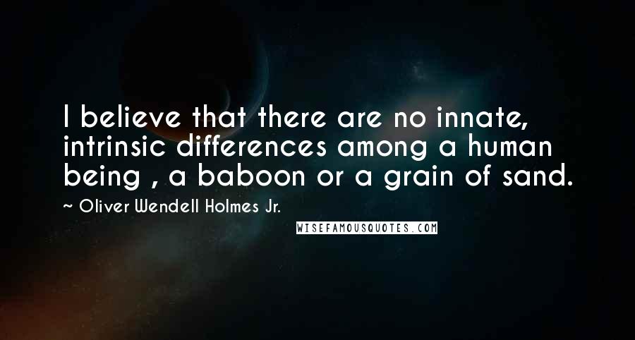 Oliver Wendell Holmes Jr. quotes: I believe that there are no innate, intrinsic differences among a human being , a baboon or a grain of sand. Oliver Wendell Holmes Jr. quotes: I believe that there are no innate, intrinsic differences among a human being , a baboon or a grain of sand.