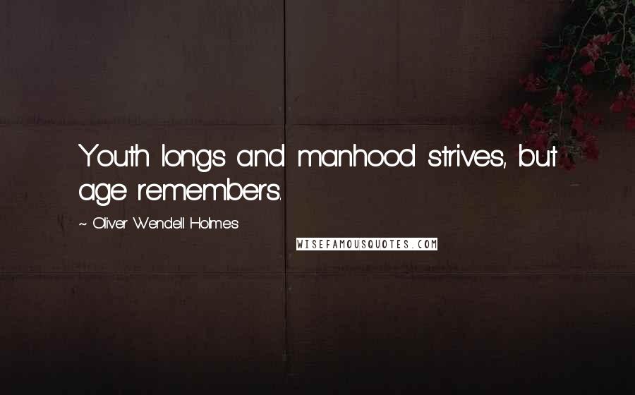 Oliver Wendell Holmes quotes: Youth longs and manhood strives, but age remembers. Oliver Wendell Holmes quotes: Youth longs and manhood strives, but age remembers.