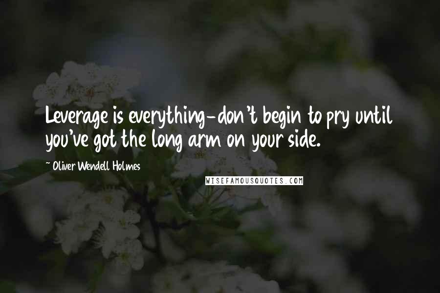 Oliver Wendell Holmes quotes: Leverage is everything-don't begin to pry until you've got the long arm on your side.