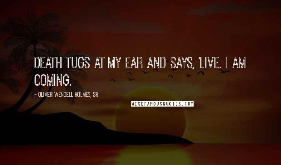 Oliver Wendell Holmes, Sr. quotes: Death tugs at my ear and says, 'Live. I am coming.